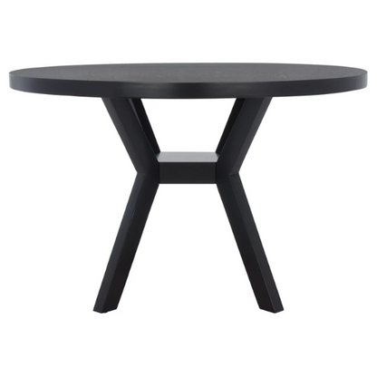Round Wood Dining Table – French Bistro-Inspired Design, Sleek Dark Brown Frame