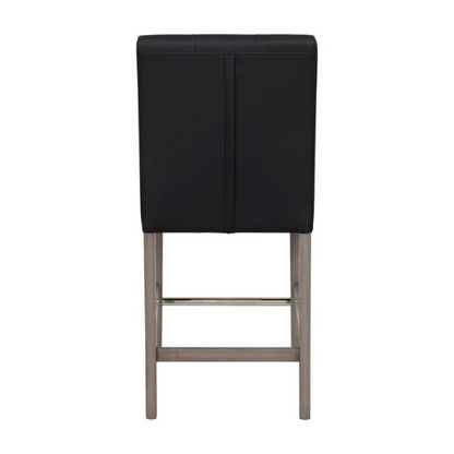 Upholstered 25" Counter Height Bar Stool – Modern Farmhouse Design with Tufted Back, Foam Padded Seat, Washed Grey Solid Wood Legs, and Durable Steel Footrest
