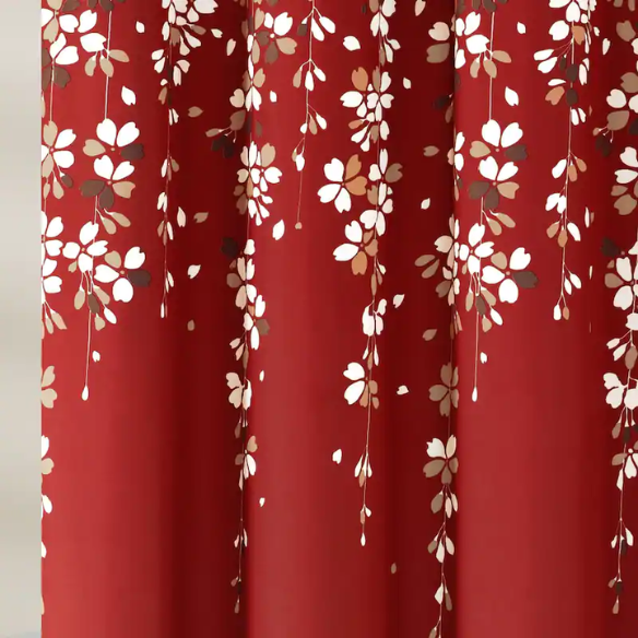 Red, Brown, Tan, and White Weeping Flower Shower Curtain – Nature-Inspired Floral Bath Décor, 72" x 72"