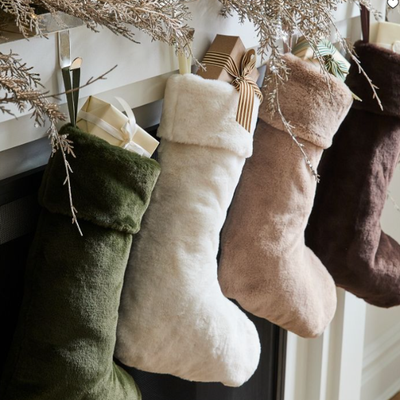 Soft Fabric Christmas Stocking – Cozy, Cotton-Lined Design in Neutral & Green Tones for Timeless Holiday Charm