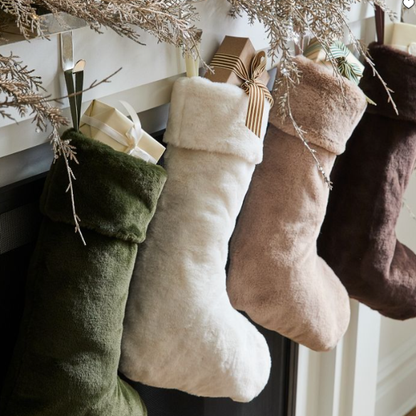 Soft Fabric Christmas Stocking – Cozy, Cotton-Lined Design in Neutral & Green Tones for Timeless Holiday Charm