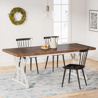 Farmhouse Dining Table for 6-8 People – Rectangular Wood Kitchen Table with X-Shaped Accents, Spacious & Multifunctional for Dining, Office, or Gathering