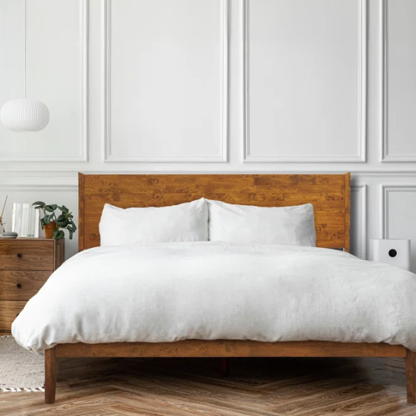 Timeless Solid Wood King Size Bed Frame with Headboard – Scandinavian Platform Design for Effortless Elegance and Comfort