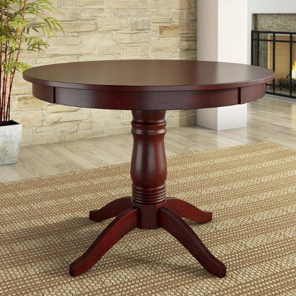 Round Pedestal Base Dining Table – Vintage Farmhouse Style with Distressed Finishes, Compact Design for Small Spaces, Timeless Classic Elegance