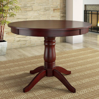 Round Pedestal Base Dining Table – Vintage Farmhouse Style with Distressed Finishes, Compact Design for Small Spaces, Timeless Classic Elegance