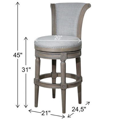 Swivel Bar-Height Stool with High Seat Back – Elegant Curved Back, 180° Automatic Return Swivel, Nail Head Trim, Metal Footrests, and Cushioned Foam Seat for Ultimate Comfort