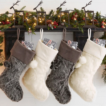 Weathered Grey Faux Fur Christmas Stocking – Personalized Farmhouse Holiday Décor