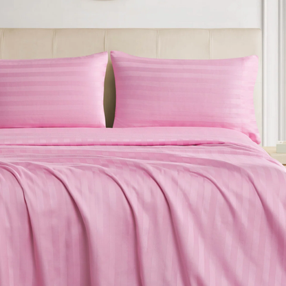 4-Piece Luxury Bed Sheet Set – Fitted & Flat Sheets with Pillowcases | Solid Stripe Bedding for Twin, Full, Queen, King Sizes