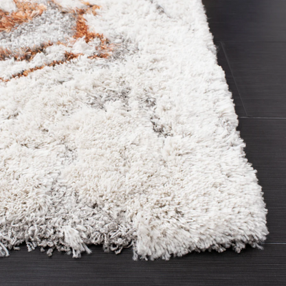 Plush Abstract Rust, Grey, and White Pattern Shag Rug