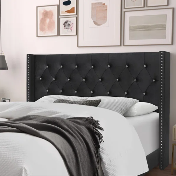 Queen Size Upholstered Low Profile Bed with Glamorous Button Tufted Foundation – Elegant and Timeless Design