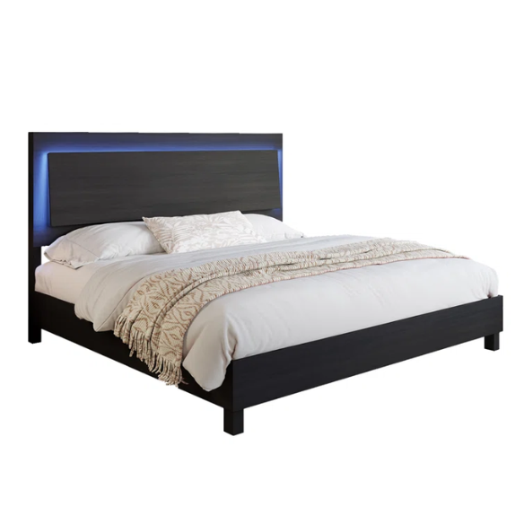 Modern King Size Wood Bed Frame with LED-Integrated Headboard & Adjustable Features for Ultimate Comfort
