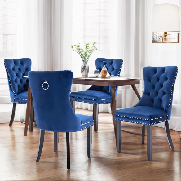 Upholstered Tufted Dining Chairs with Curved Back & Nailhead Detail – Set of 2