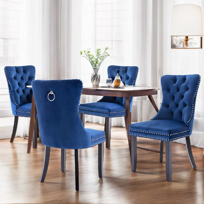 Upholstered Tufted Dining Chairs with Curved Back & Nailhead Detail – Set of 2
