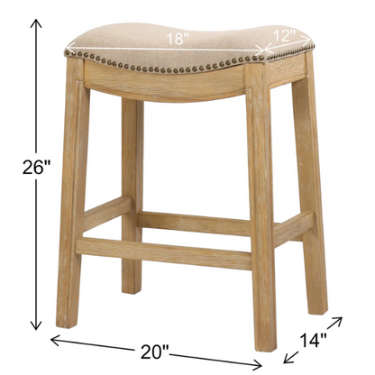 Saddle-Seat Wood Bar Stool with Upholstered Seat – Stylish and Durable Counter Stool in Weathered Natural  Finish