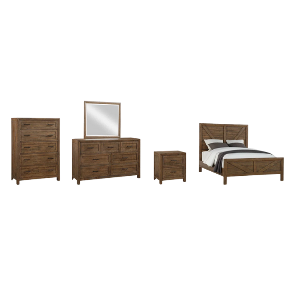Weathered Oak Queen Bed with Solid Wood Standard Bedroom Set – Timeless, Durable, and Stylish