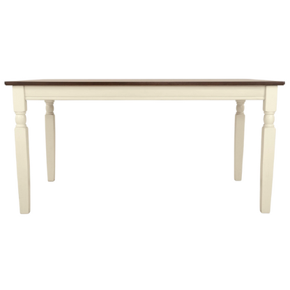 Rectangular Dining Room Table – Elegant White Finish with Rich Brown Top, Sleek Tapered Legs, and Timeless Design