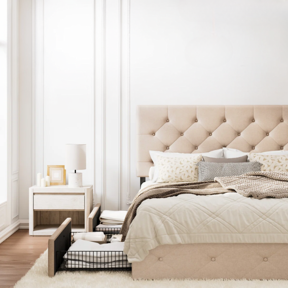 King Size Upholstered Platform Storage Bed with Spacious Drawers, Quiet Structure, and Sleek Minimalist Design