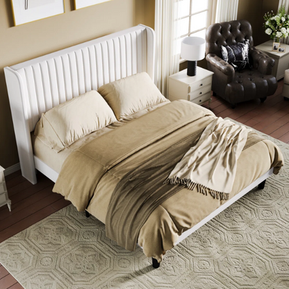 Luxurious King Size Upholstered Velvet Platform Bed with Modern Wingback Headboard – Heavy-Duty Steel Frame, No Box Spring Needed, and Ample Under-Bed Storage