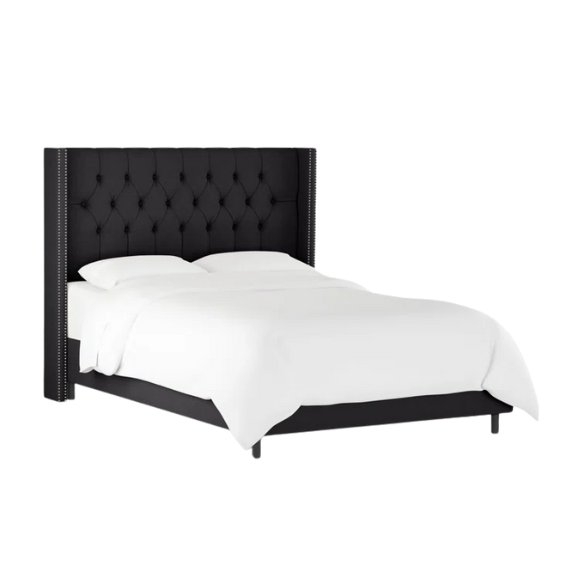 Timeless Upholstered Wingback King Size Bed with Button Tufting and Nailhead Trim