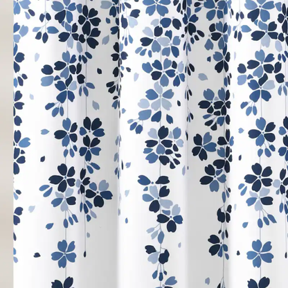 Navy, White, and Blue Weeping Flower Shower Curtain – Elegant Floral Bathroom Décor, 72" x 72"