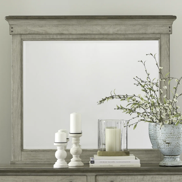 Farmhouse-Inspired Queen Bedroom Set  Panel Bed, Dresser, Mirror, and Nightstand with Built-in Charging Station