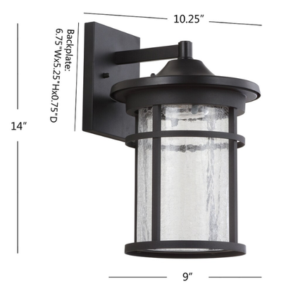 Outdoor Wall Lantern – Crackled Glass and Metal Integrated LED Wall Sconce in Black, Traditional & Rustic Style for Entryways and Courtyards