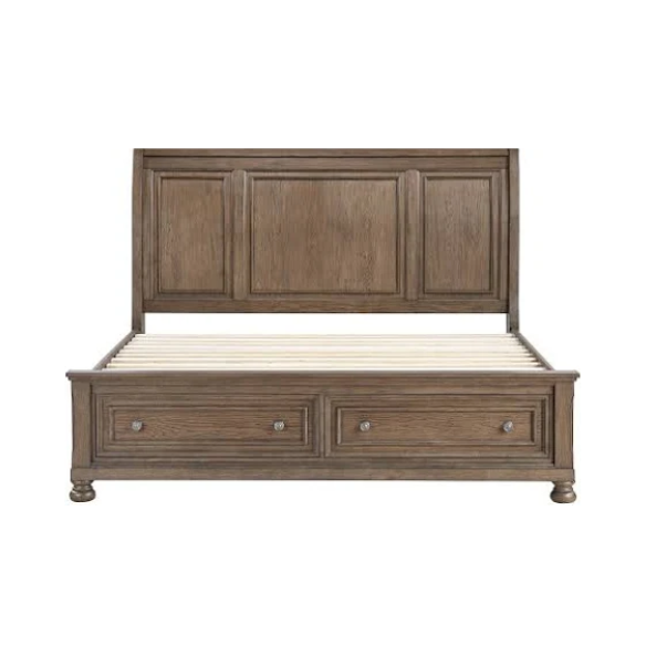 Transitional Brown 3-Piece Queen Bedroom Set – LED Light Bed with Industrial Accents and Rustic Birch Veneer, Featuring 2 Nightstands
