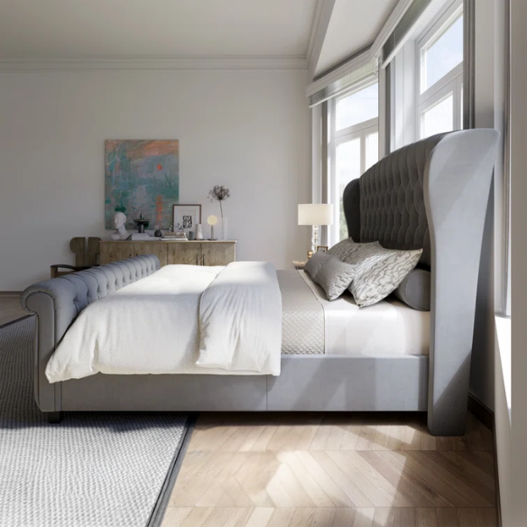 Luxurious Queen Size Upholstered Sleigh Bed with Button Tufting and Rich Chenille Fabric