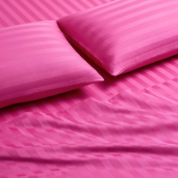 4-Piece Luxury Bed Sheet Set – Fitted & Flat Sheets with Pillowcases | Solid Stripe Bedding for Twin, Full, Queen, King Sizes