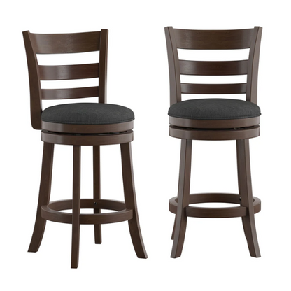 Upholstered Back Swivel Bar Stool – Durable Rubberwood Frame, 360° Swivel Seat, Ring Footrest, and Foam-Padded Linen or Faux Leather Upholstery for Comfortable Everyday Dining