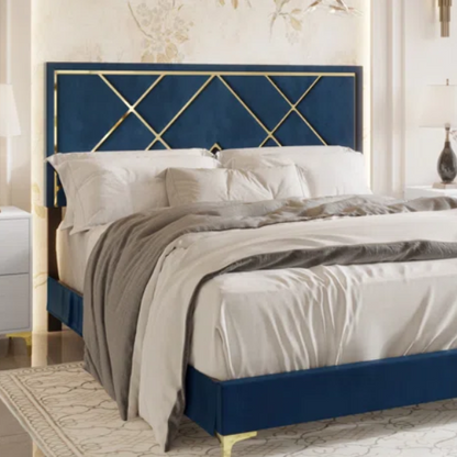 Luxurious Royal Blue Upholstered Platform 3-Piece Twin Bedroom Set