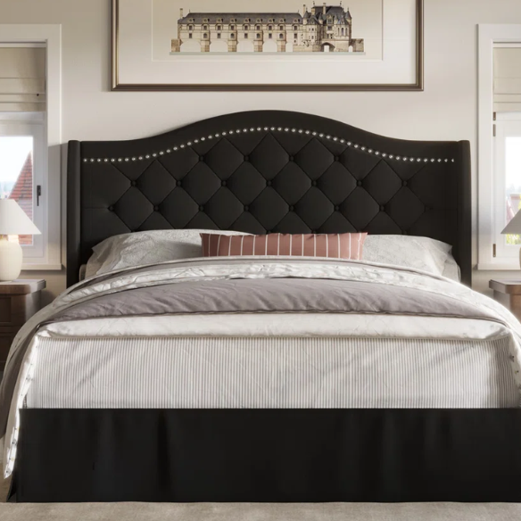 Elegant Upholstered Wingback Bed – Full/Double Size with Soft Polyester Fabric & Classic, Sophisticated Design