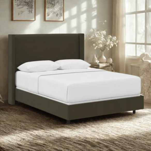 Cozy and Sleek Modern Queen Size Upholstered Wingback Bed