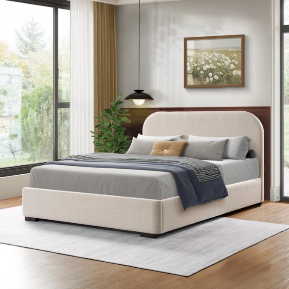 Bouclé Platform Bed with Arched Headboard – Modern Design, Easy Assembly, and Superior Comfort for King Size