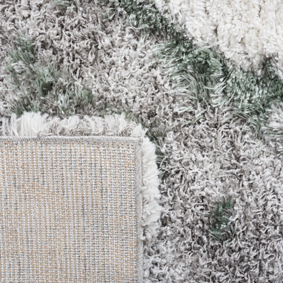 Plush Abstract Green, Grey, and White Pattern Shag Rug