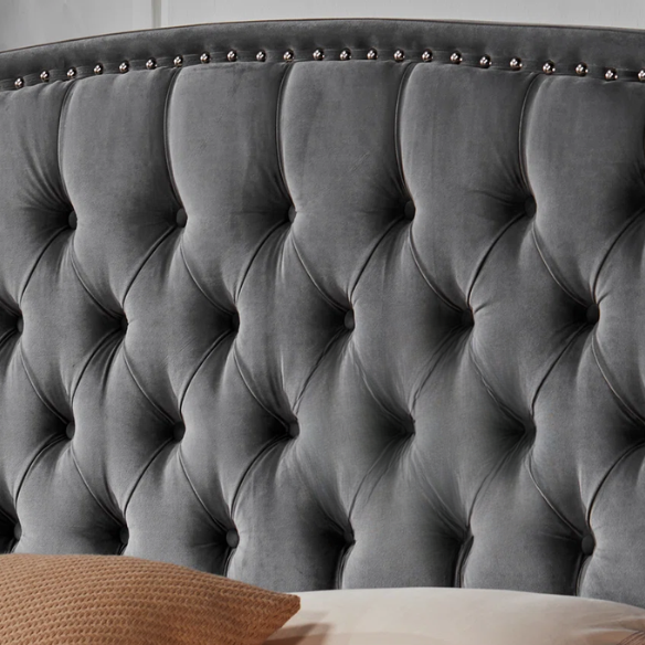 Luxurious King Size Velvet Upholstered Platform Bed Frame with Wingback Headboard – Handmade Button Tufting, Nailhead Detailing, Sturdy Construction, and No Box Spring Needed