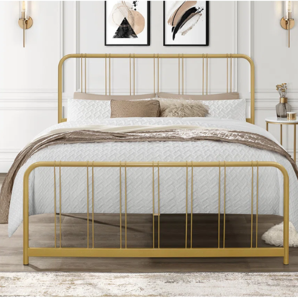 King Size Metal Slat Bed – Modern Minimalist Design with Kiln-Dried Wood Slats for Box Spring-Free Convenience and Versatile Style