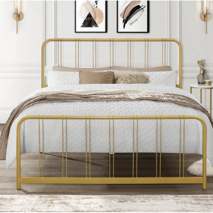 King Size Metal Slat Bed – Modern Minimalist Design with Kiln-Dried Wood Slats for Box Spring-Free Convenience and Versatile Style