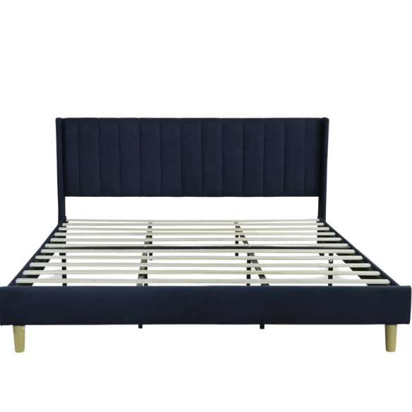 Luxury Corduroy Upholstered King Size Platform Bed Frame - Stylish Modern Wingback Design with Ultimate Comfort