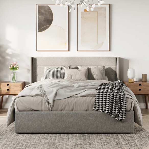 Luxurious Linen Upholstered Hydraulic Lift-Up Storage Platform Bed – Full/Double Size with Sleek Design & Maximized Space