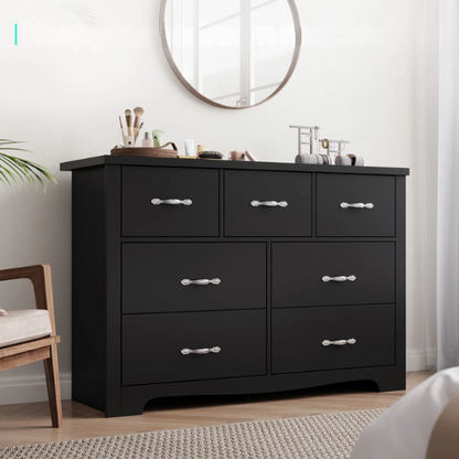 French Country-Inspired 47.2" 7-Drawer Double Dresser with Scalloped Apron and Elegant Metal Handles