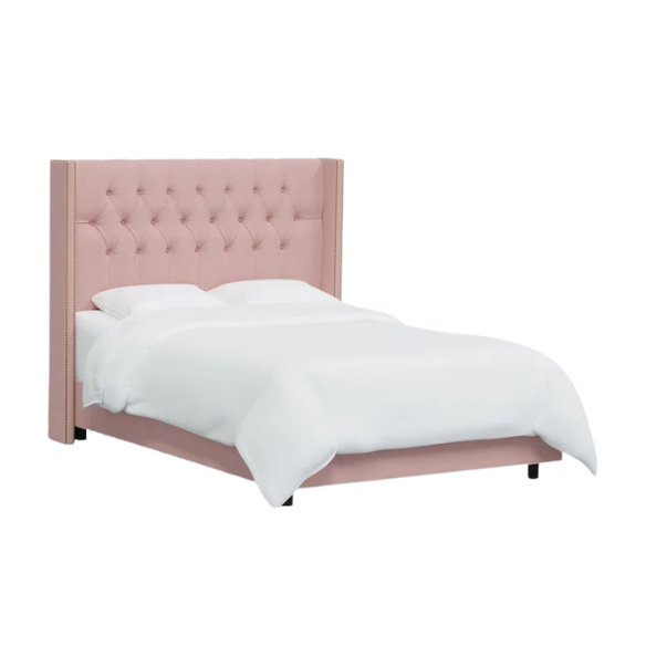 Timeless Upholstered Wingback King Size Bed with Button Tufting and Nailhead Trim