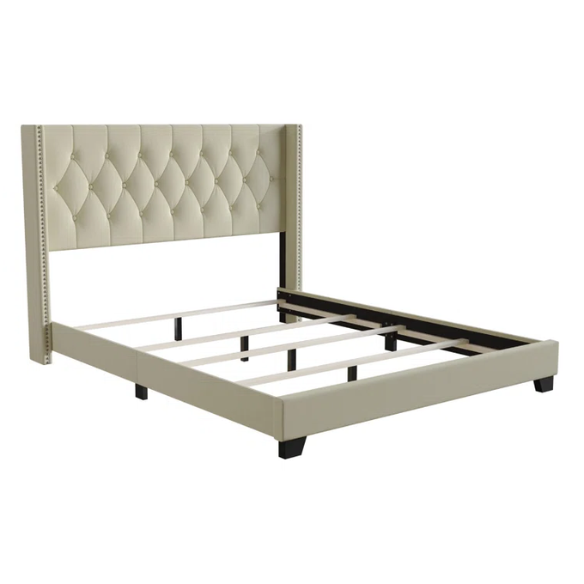 Queen Size Upholstered Low Profile Bed with Glamorous Button Tufted Foundation – Elegant and Timeless Design