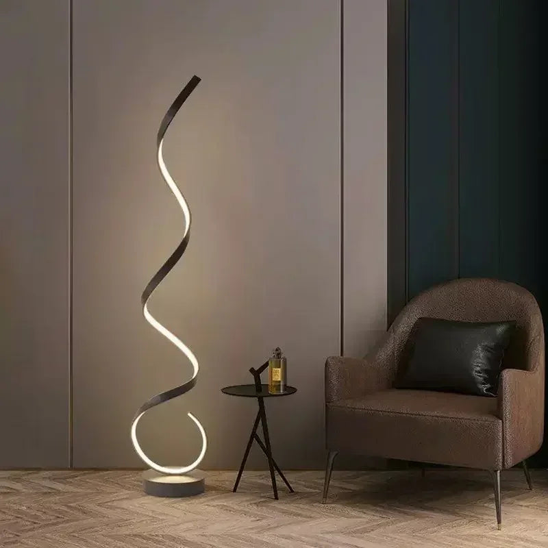 Modern LED Floor Lamp Spiral Line Lights Home Decor Bedroom Living Room Sofa Corner Black White Indoor Vertical Lighting Lustre