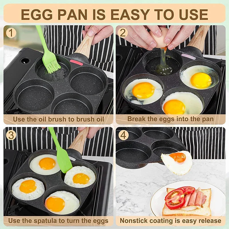 4Hole Omelet Pan Frying Pot Thickened Nonstick Egg Pancake Steak Cooking Pans Hamburg Bread Breakfast Maker Induction Cookware