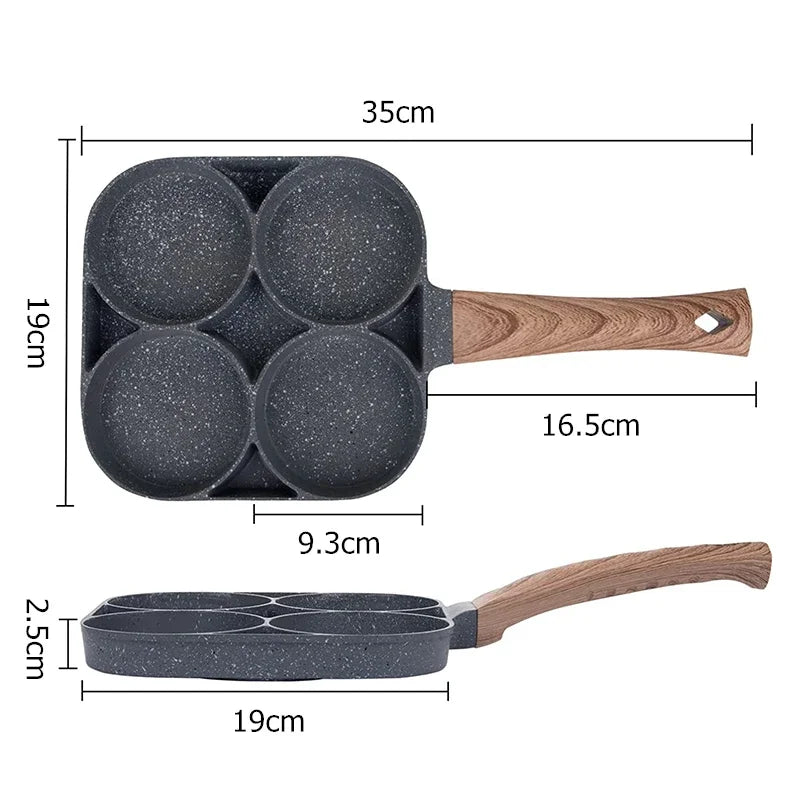 4Hole Omelet Pan Frying Pot Thickened Nonstick Egg Pancake Steak Cooking Pans Hamburg Bread Breakfast Maker Induction Cookware