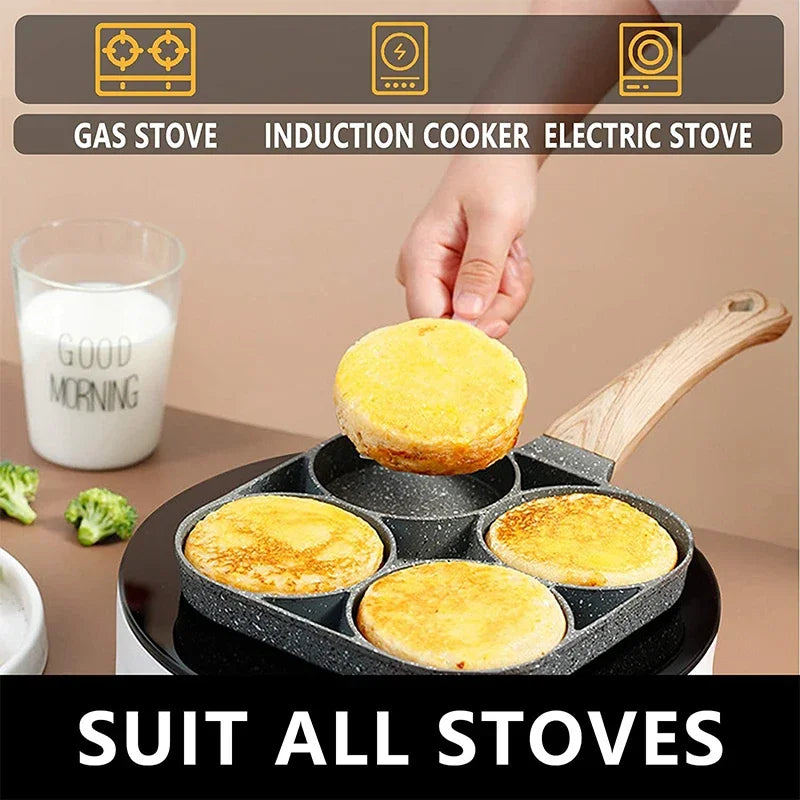 4Hole Omelet Pan Frying Pot Thickened Nonstick Egg Pancake Steak Cooking Pans Hamburg Bread Breakfast Maker Induction Cookware