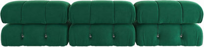 Modern emerald green velvet sectional sofa with plush upholstery, button tufting, and durable wood frame. Versatile design with individual seat cushions for ultimate comfort, supporting up to 330 lbs per seat. Perfect for living rooms, offering easy assembly and a sleek, contemporary style.