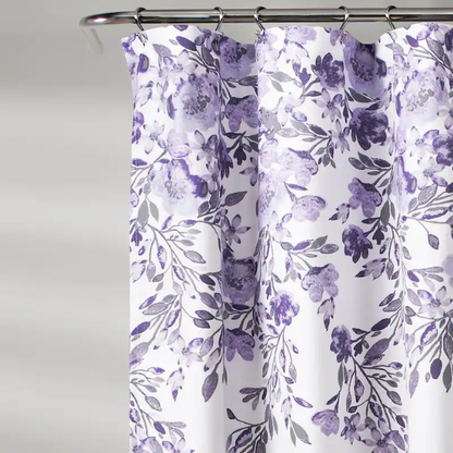 Purple and Grey Floral Vine Shower Curtain – Shabby Chic Farmhouse Style, 72" x 72"