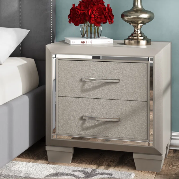 Elegant Glamour: 5-Piece Bedroom Set with Lustrous Platinum Dresser, Crystal and Chrome Handles – A Stunning, Star-Quality Collection to Elevate Your Bedroom Décor